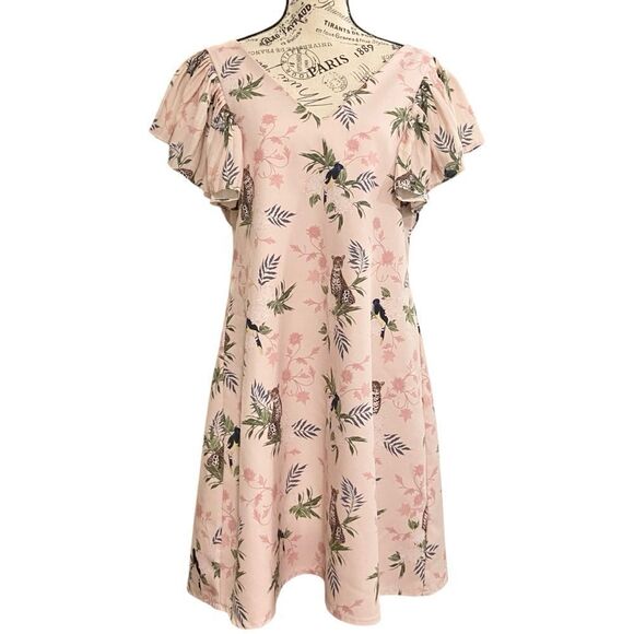 Champleve Tropical Safari Theme V-Neck Mini Dress in Size Medium - Picture 1 of 10